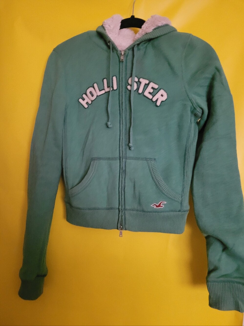 Hollister Teal Zip-Up Sherpa Hoodie with Hood